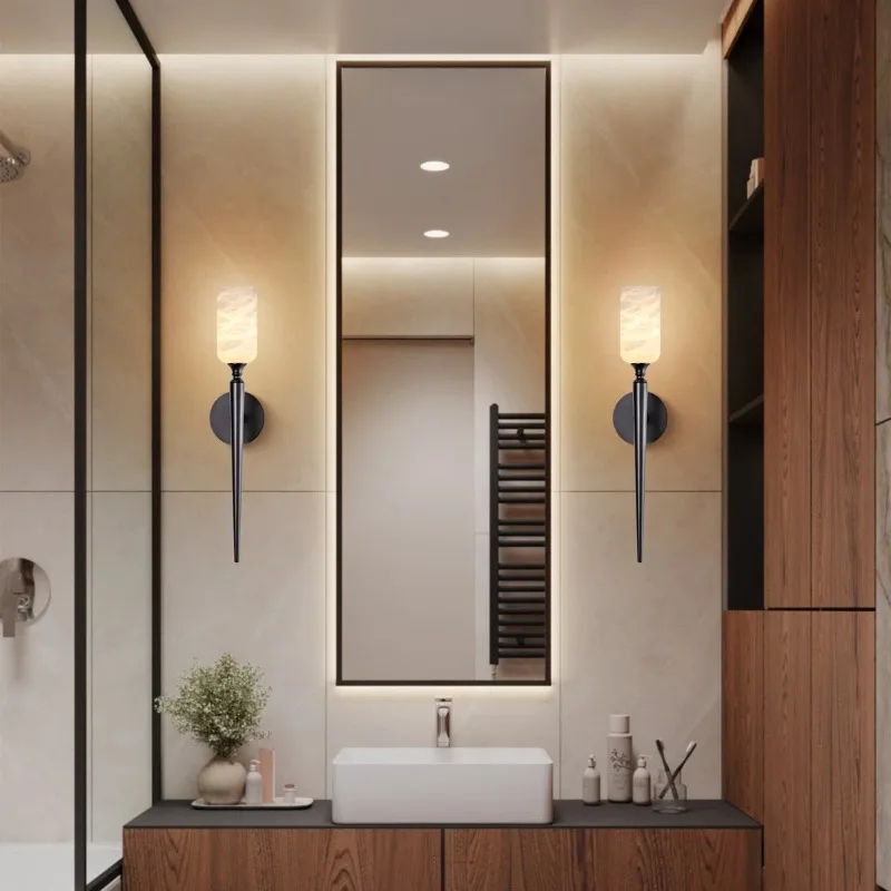 Italian Designer Natural Marble Wall Lamps Long Pole LED Wall Sconces Living Room Background Hotel Lobby Villa Adorn Wall Light