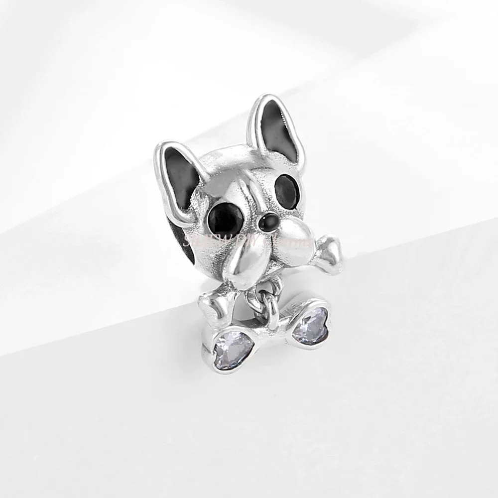 Original Design Cute Pet French Bulldog & Heart Bone Charm Bead Fit Pan Bracelets DIY Women Jewelry Gift New Arrivals