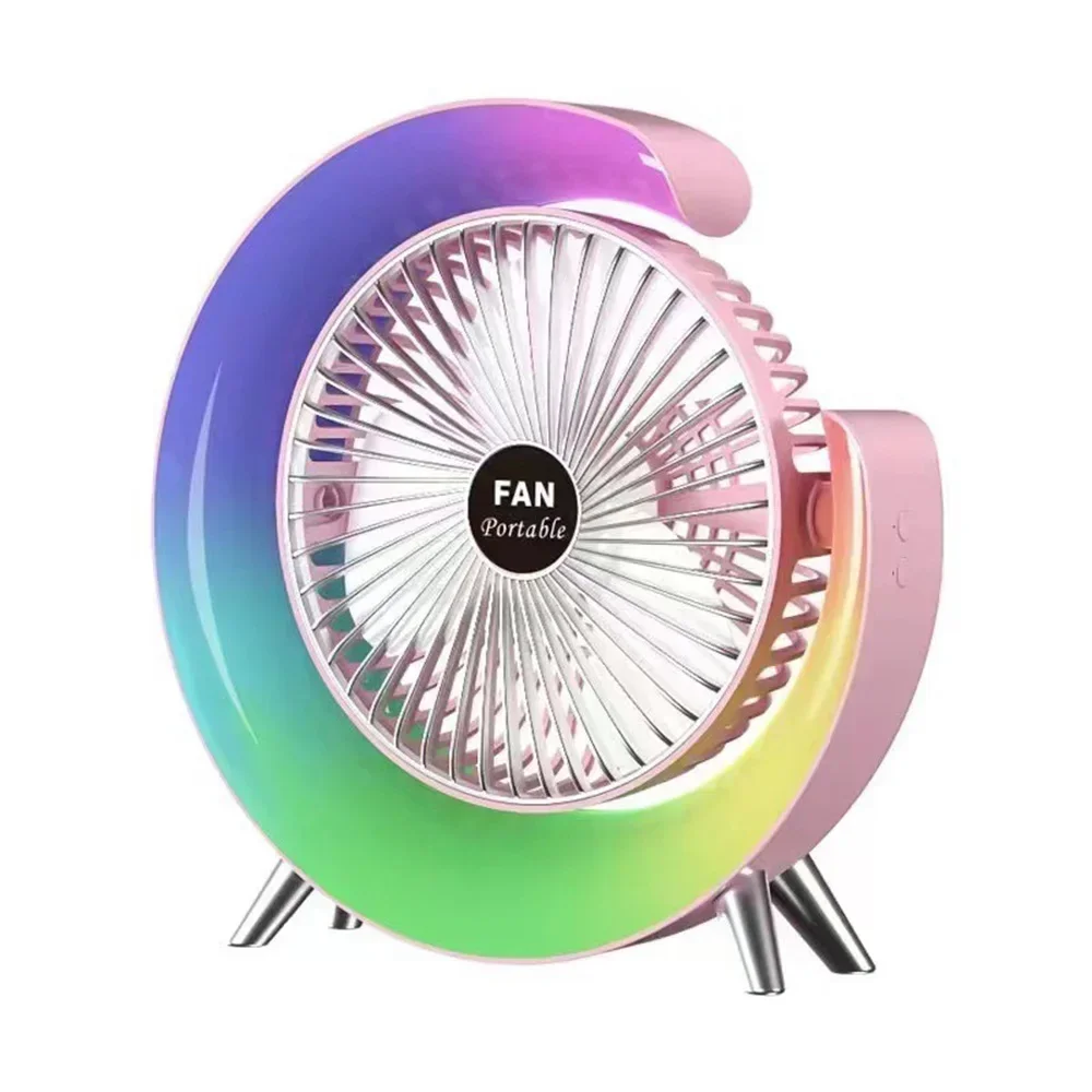 LED Fan Desk Lamp Camping Fan USB Rechargeable Table Portable Light 3-speed RGB Colorful Led Light For Bedside Home Outdoor Lamp