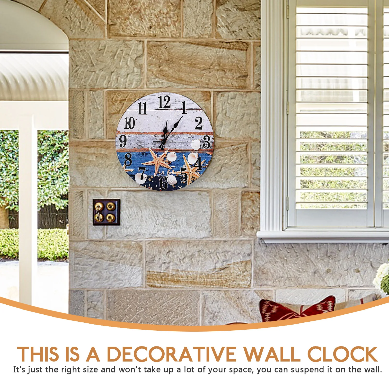 

1pc Beach Landscape Wall Clock Round Wooden Silent For Living Room Bedroom Office Home Decor Wood Wall Hanging Clock Mute