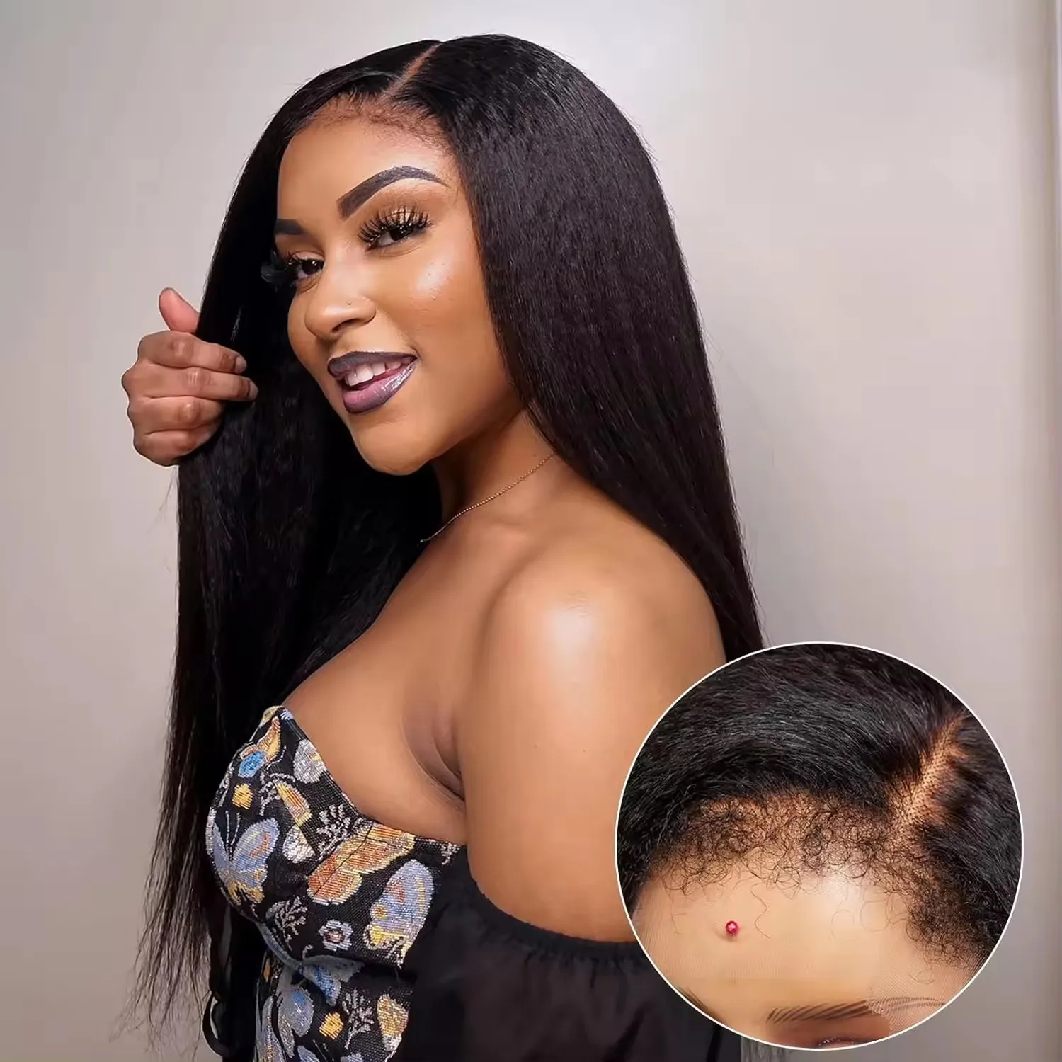 

Put on and Go 13x6 Swiss Lace Front Kinky Straight Brazilian Human Hair Wigs For Black Women 13x6 Yaki Straight Lace Frontal Wig