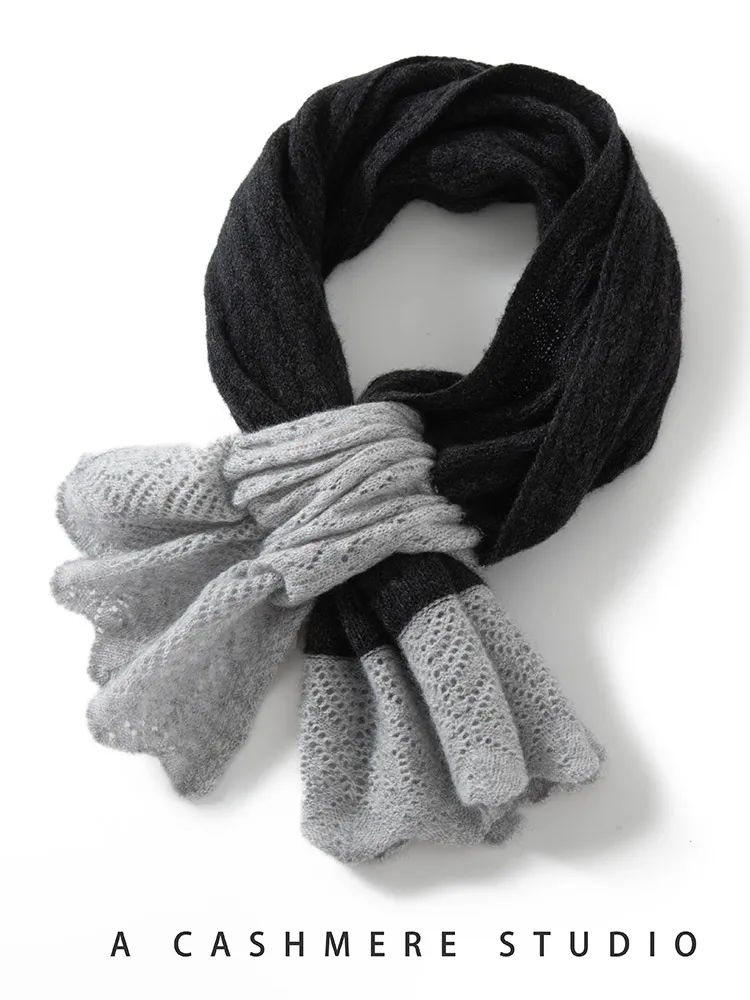 2025年新作 レディース 100%カシミヤスカーフ カジュアルスタイル ホローショール 秋冬 カシミヤニット 高級 カラーブロッキング スカーフ トップス