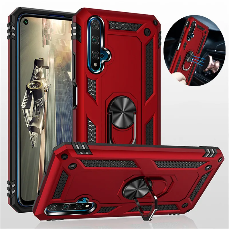 

Phone Cases For Huawei Nova 5T 5 T Shockproof Armor Hard Car Magnetic Finger Ring Stand Cover for nova5t Silicone Bumper Case