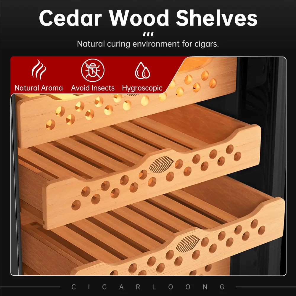 Upgrade WiFi Cigar Cabinet Humidor Electric Cooler Refrigerator Control Temperature Humidity Moisturizing Cedar Wood Fits 400Pcs