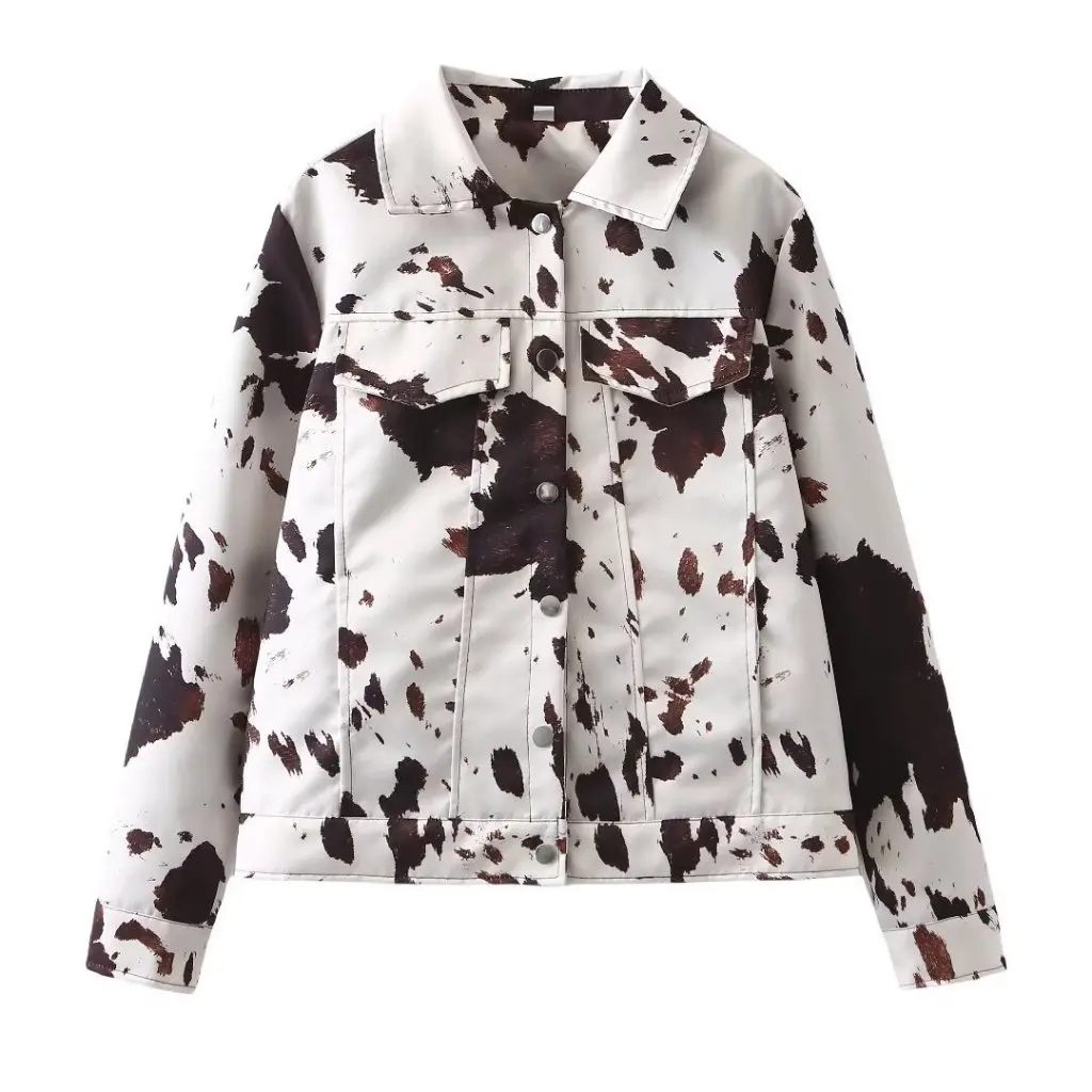

Women's Casual Lapel Short Coat Jacket European American Style Fashion with Irregular Pattern