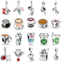 Fine Coffee cup Charm Bead Amulet 925 Sterling Silver plated Fit Original Bracelet Accessories Women DIY coffee pot Pendant Gift