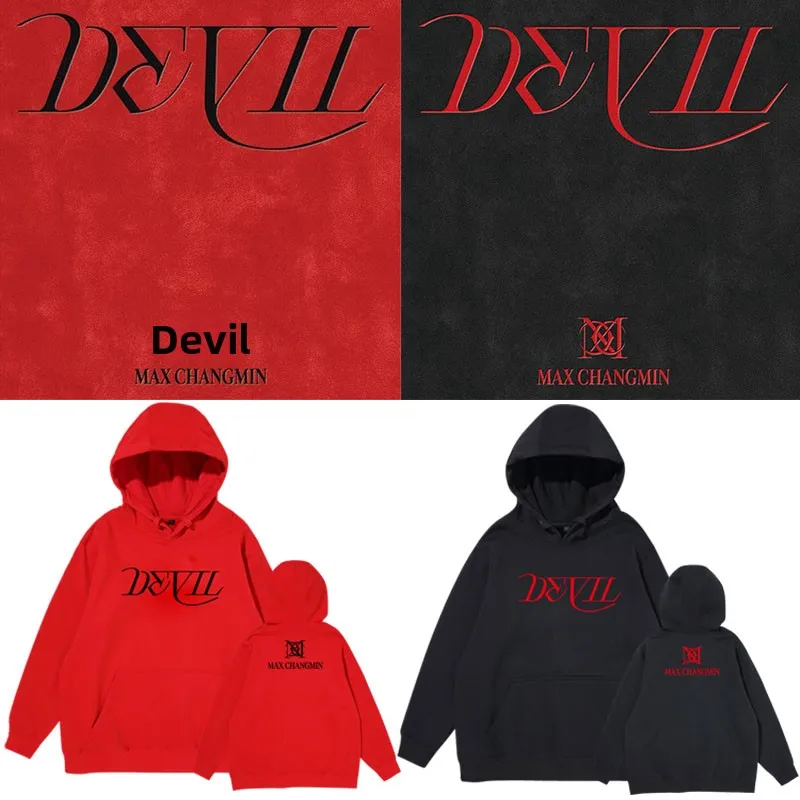 

TQ Chen Changmin Album Devil Loose Fit Hoodie Fce Lined Printed Support Streetwear Sle Women's Sweatirt