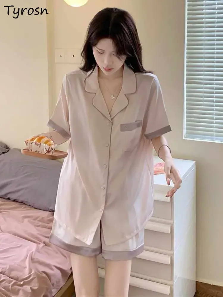 

Pajama Sets Women Japanese Style Sweet Simple Soft Solid Elegant Design Summer Sleepwear Casual Loose Home Single Breasted Chic