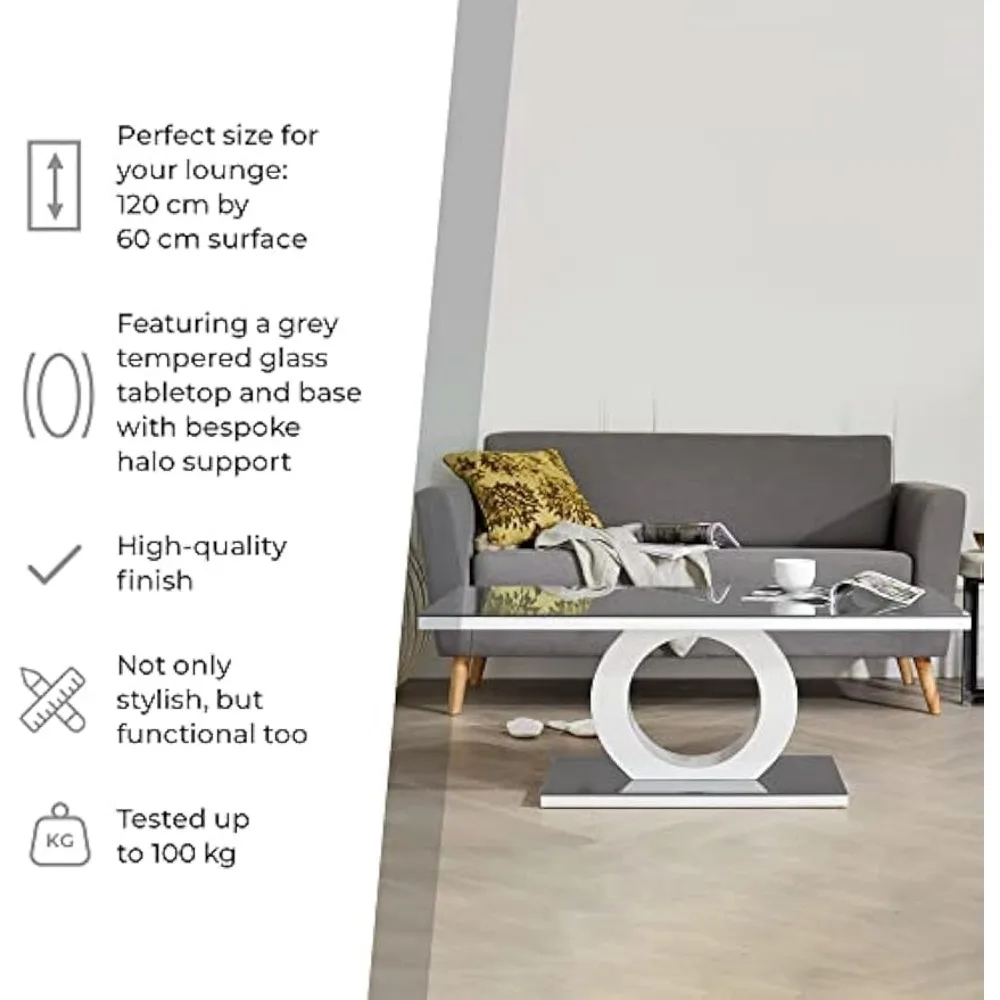 Giovani Modern Halo 블랙/화이트 고광택 및 유리 커피 테이블