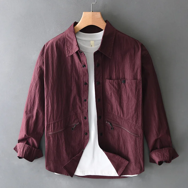 

Новая весенняя рубашка с длинными рукавами Nana, рубашка-карго с карманом на молнии в стиле ретро, тонкое пальто, натуральная мятая ткань