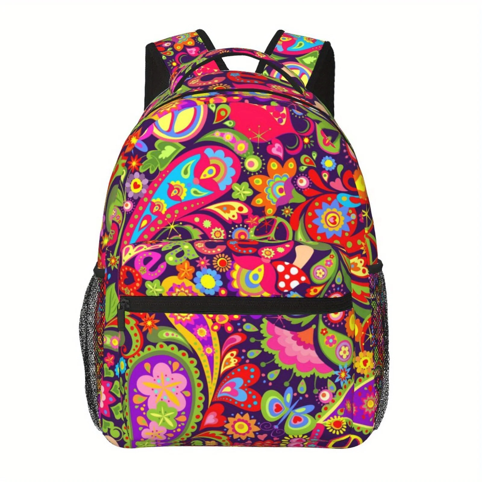 Bohemian Style Colorful Floral Print Backpack Large Capacity Lightweight Durable Vibrant Paisley Design Multiple Compartments