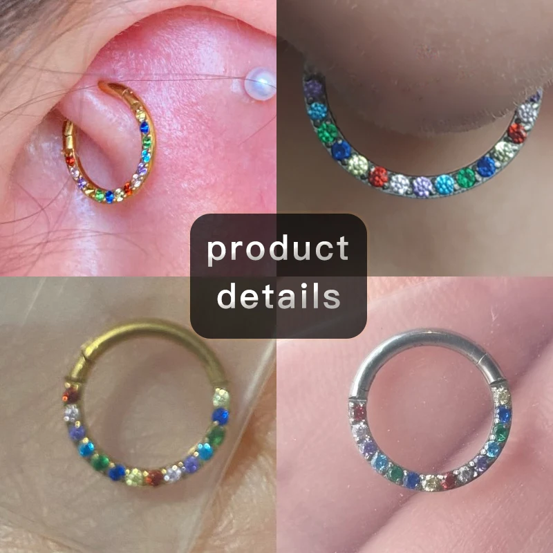 1/10 Stück G23 Titan Nasenring für Frauen Kleines Nasenseptum Knorpel Hoop Ohrring Piercing 16 Gramm vorne eingelegtes CZ-Scharnier – Detail 4