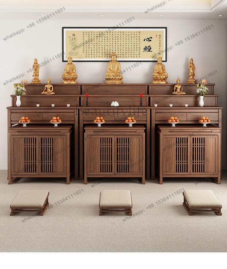 Black walnut three-layer table, case table, set cabinet, God of Wealth Buddhist platform