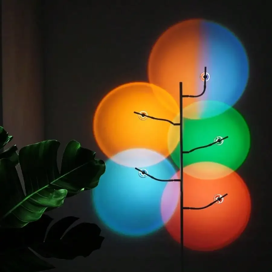 5-Head Sunset Light, Multi-Color Sunset Background Light, Atmosphere Light, 360-Degree Rotation, Switch Multiple Colors, Suitable For Office, Living Room, Bedroom, Restaurant And Bar Lighting, Halo Effect