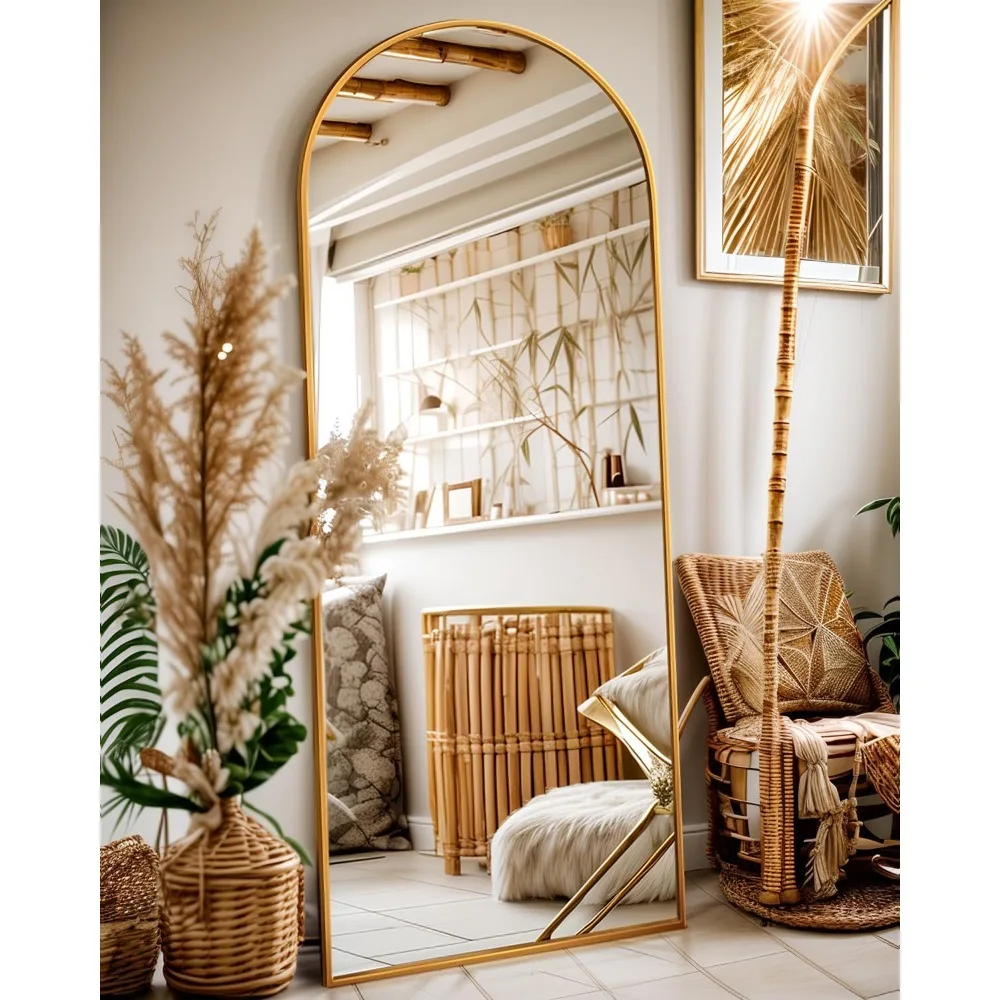 Full Length Floor Mirror, 64"x21" Arched Wall Mirror with Stand