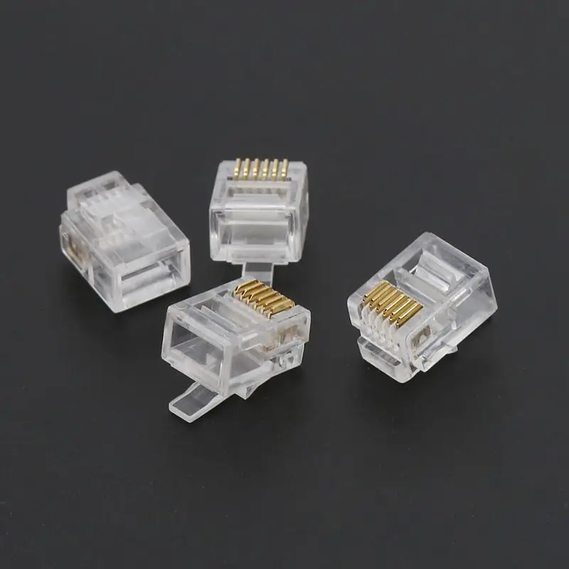 100pcs RJ12 6P6C Modular Cable for Head Telephone Connectors Crystal Plugs