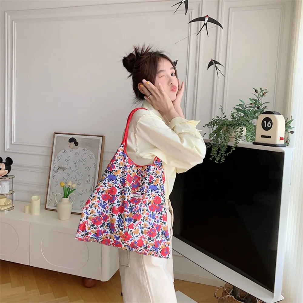 Hylhexyr Ins Small Floral Canvas Shoulder Bag Large Capacity Casual Tote Shopping Bags For Women