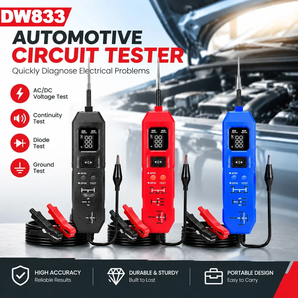 DW833 2 IN 1 Automotive Relay & Circuit Tester LED Indicator Universal 12V 24V Auto Electronic Relay Diagnostic Tool