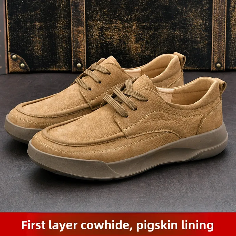 

New 2026 Men's Shoes Comfortable Soft-soled Luxury Leather Sneakers Breathable Business Lace-up Retro Casual Men's Leather Shoes