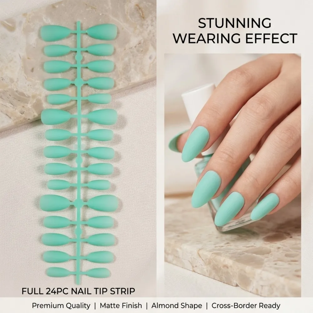 24PCS Matte Neon Green Short T-Shape Press on Nails Full Cover Artificial Fingernails Vibrant High Quality Acrylic Nail Tips view 5