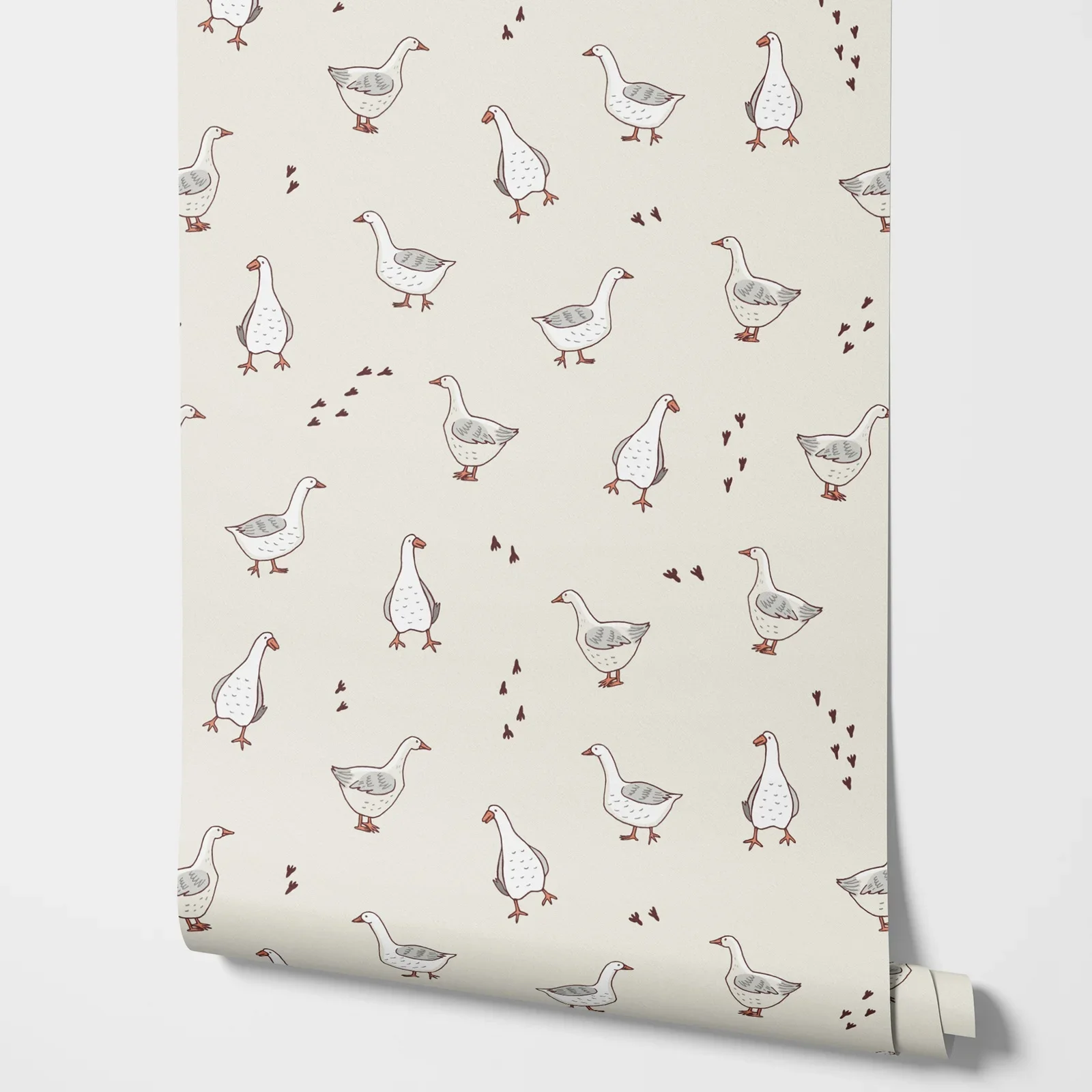 Silly Goose Wallpaper Peel and Stick,Goose Nursery Wall Paper For Children's Room Decor,Or Traditional Un-paste Farm Mural Wall