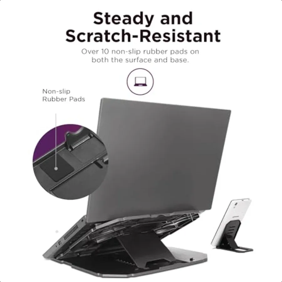 حامل كمبيوتر محمول 2 في 1 قابل للتعديل ومحمول وقابل للطي ومريح وغير قابل للانزلاق متوافق مع أجهزة الكمبيوتر المحمولة حتى 15 وهواتف محمولة مثالية لـ Tra