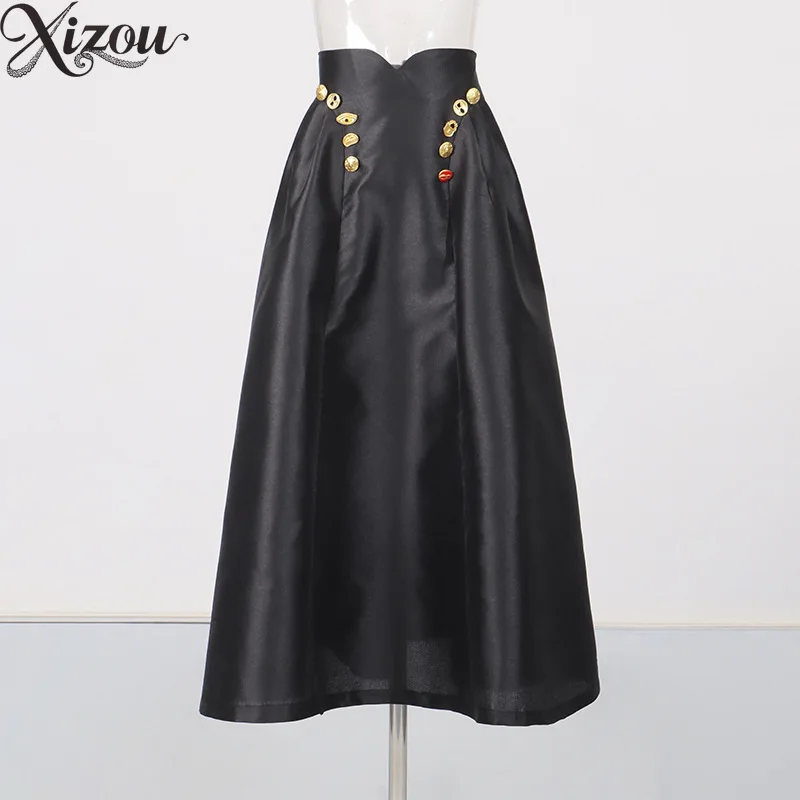New High Waisted Long Skirts Women's Irregular Buckle Decoration and Patchwork Pleated Loose Streetwear Style Long Skirt