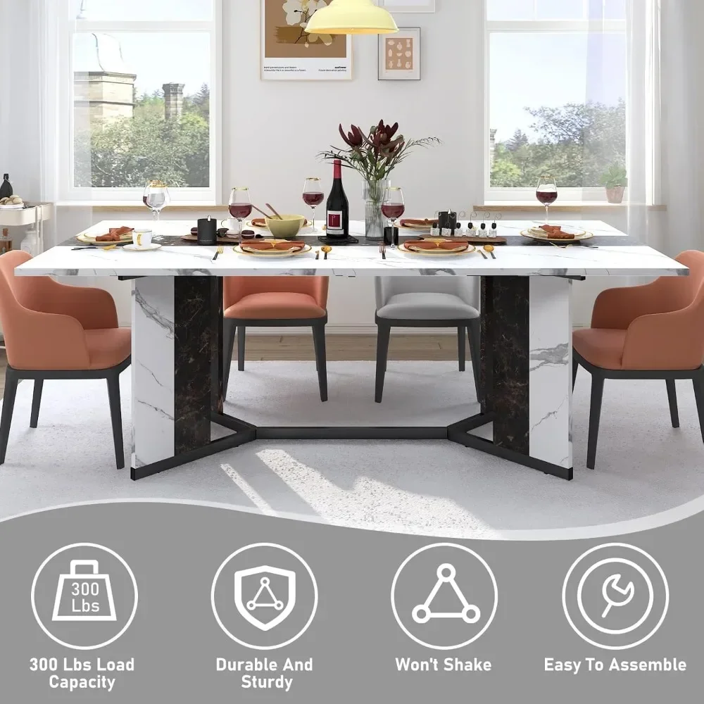 

zz Large Rectangular Dining Table w/35 Marble-Color Wood Watrproof Tabletop,Adjustable Leg.Luxurious Family Dinner Table