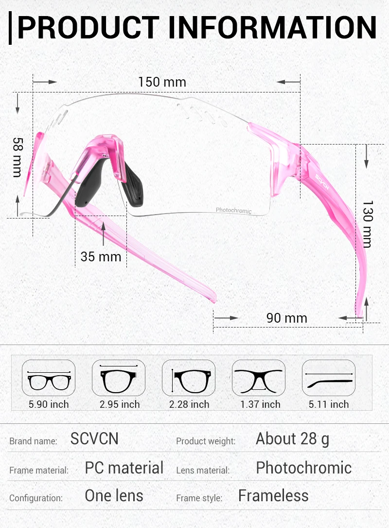 2026 SCVCN Neue Photochrome Fahrradbrille Randlose Outdoor-Sport-Laufbrille Fahrbrille für Herren MTB Fahrrad-Eyewear – Detail 8