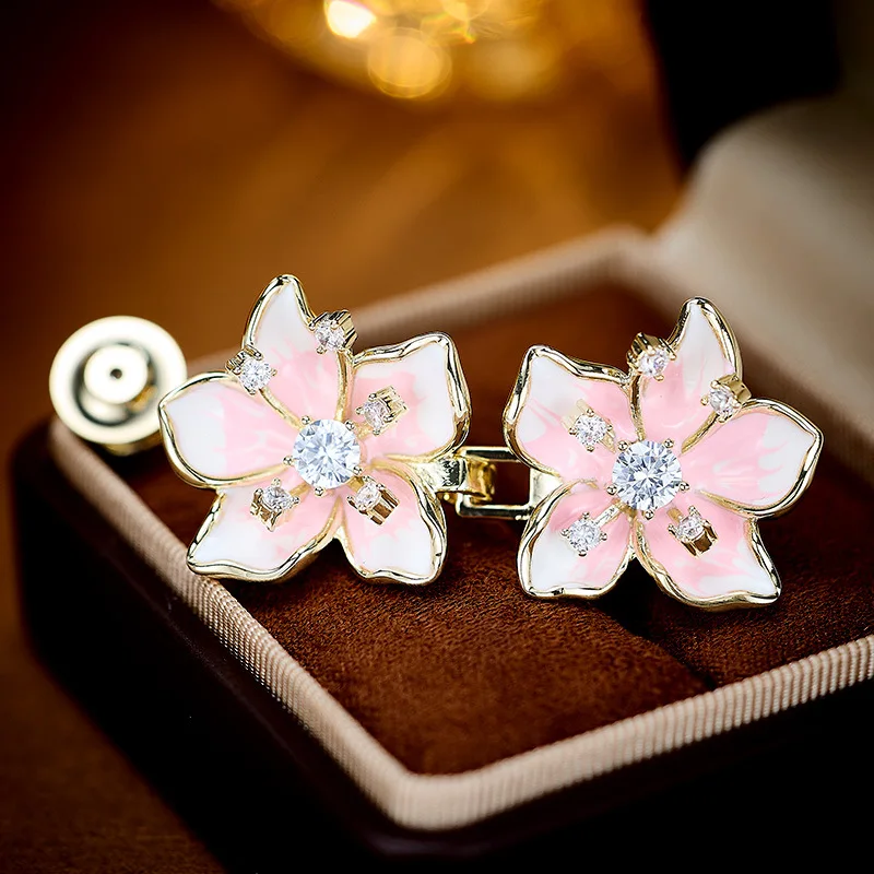 Camélia francesa e flor de cerejeira incrustada de zircão para aperto de cintura e acessório de fivela ajustável em tamanho da cintura