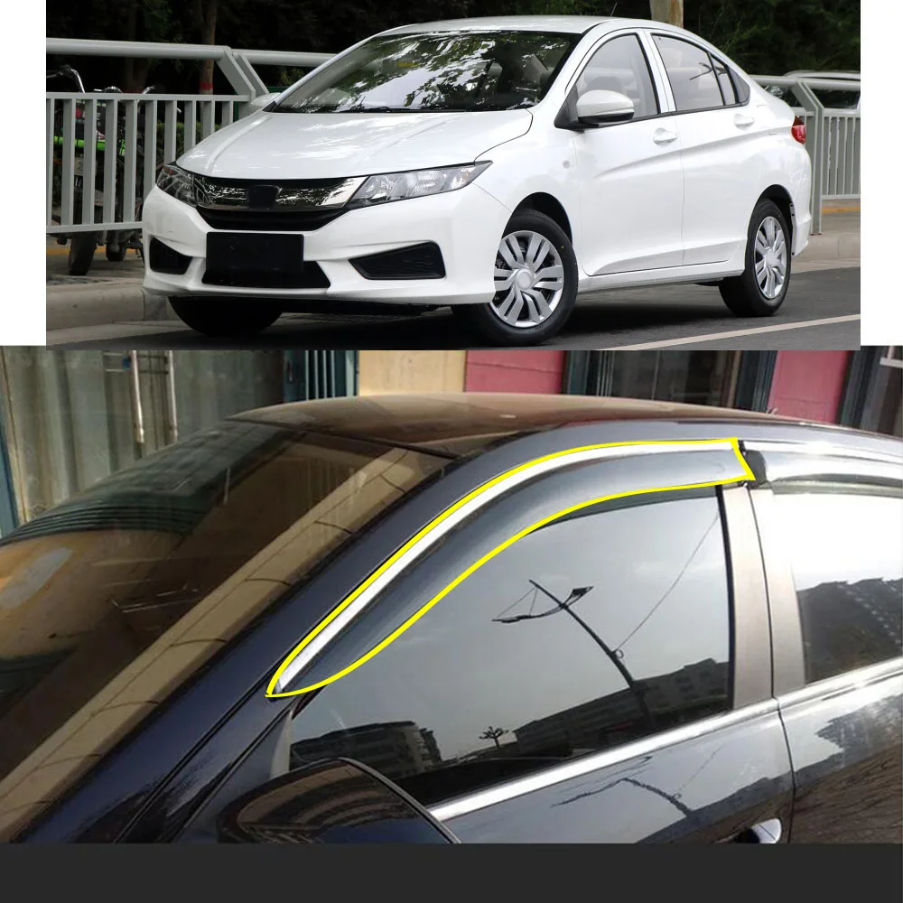 

Car Body Styling Sticker Plastic Window Glass Wind Visor Rain/Sun Guard Vent Parts For Honda City 2015 2016 2017 2018 2019