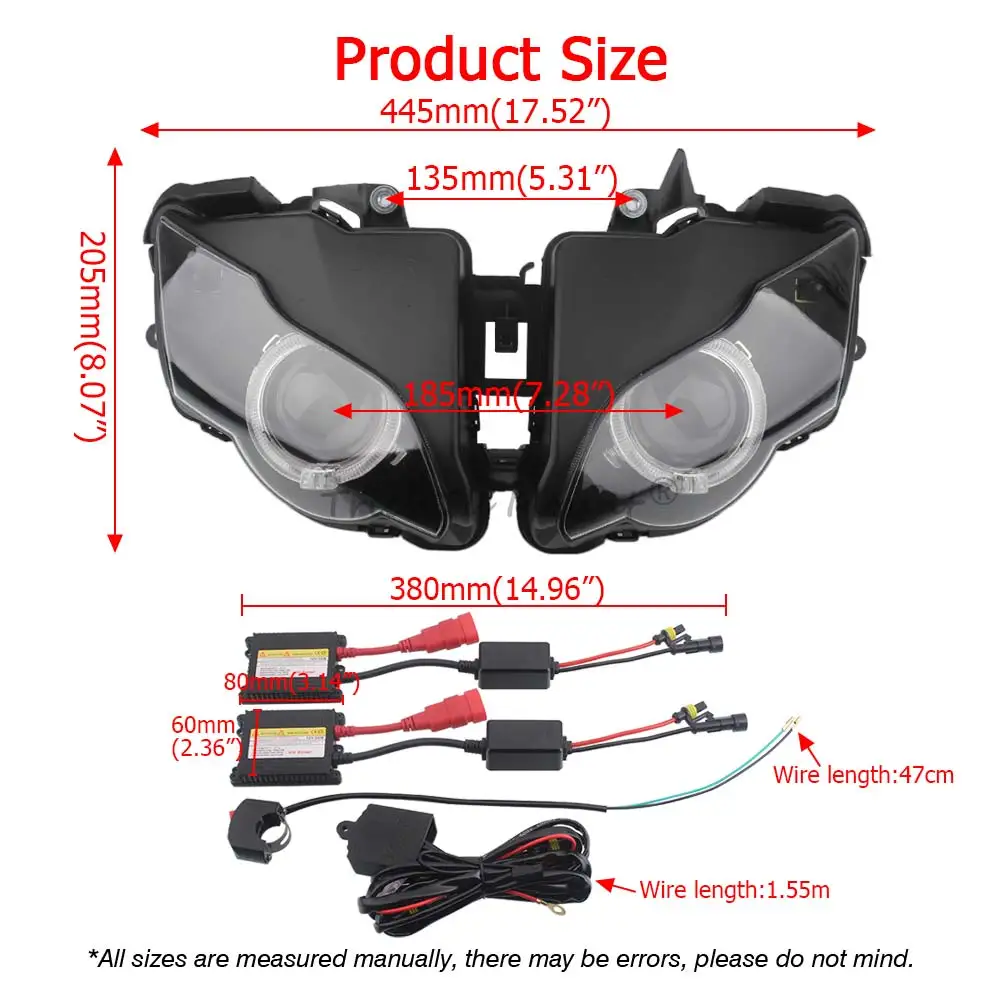 Fully Assembled Headlight Fits For Honda Cbr1000Rr 2008-2011 High Brightness Long Lifespan 12V White Angel Eye Red Devil Eyes