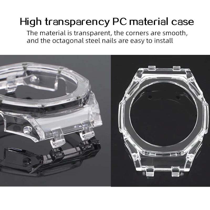 Compatible with GA-2100/2110/B2100 GM-2100 transparent resin case and rubber strap for watch accessory modification.