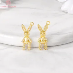 (1151)9x20MM Hole 1.5MM 24K Gold Color Brass with Zircon Rabbit Charm Pendants for DIY Jewelry Making Findings Accessories