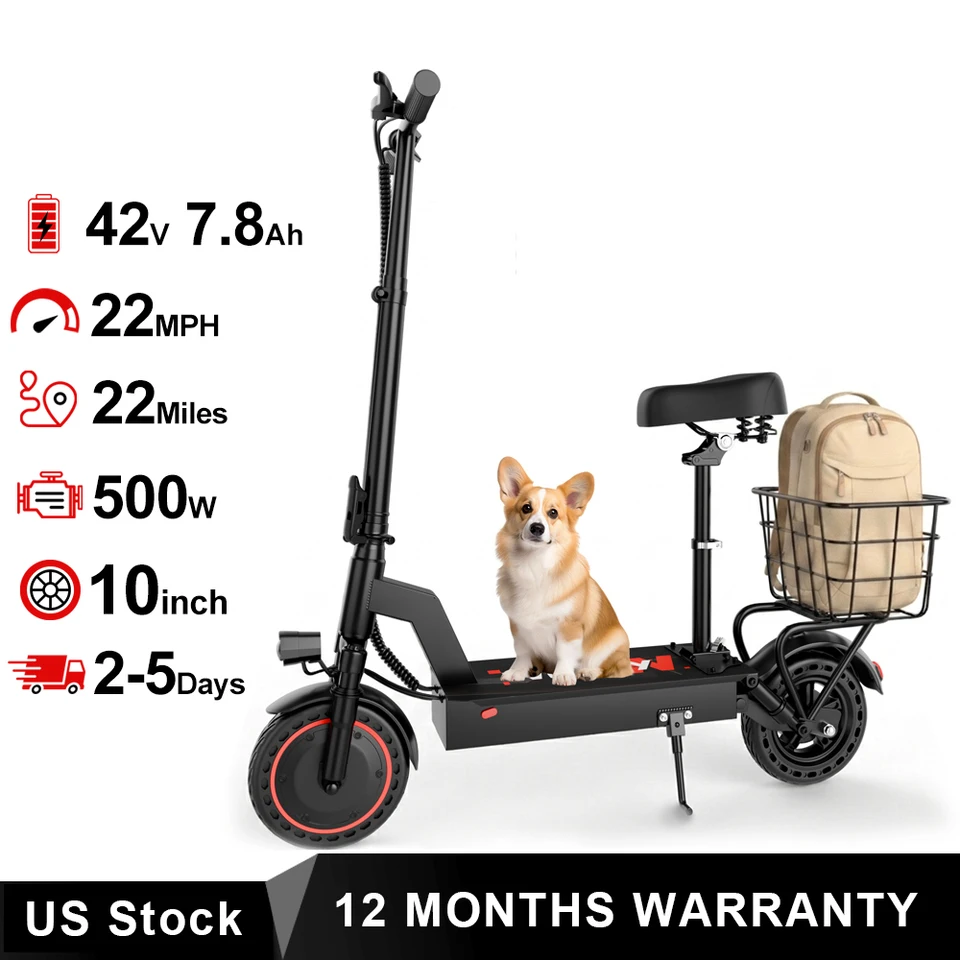 2026 New 500W 10inch Solid Tire Electric Bicycle with Basket 7.8AH Battery 22Miles Max Range 22MPH Max Speed Dua Shock Absorption Foldable Adult Ebike image 3