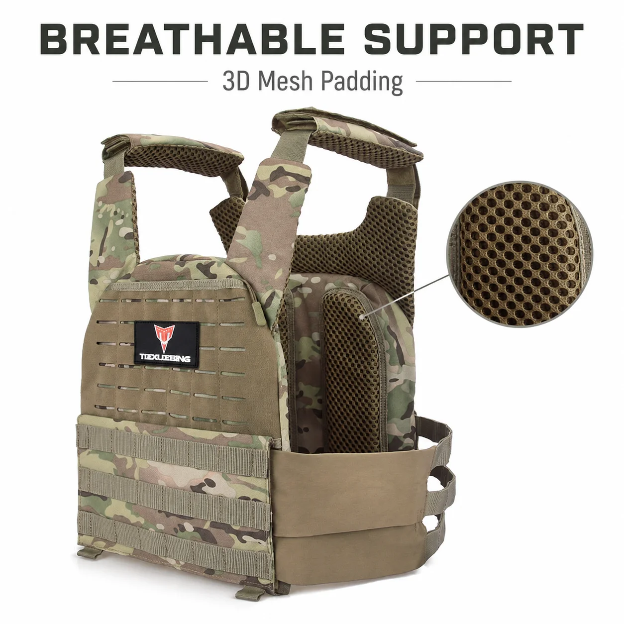 TIEXUEBING 500D Nylon Cycling Utility Vest Adjustable Breathable Wear Resistant MOLLE Gear for Outdoor Riding and Training