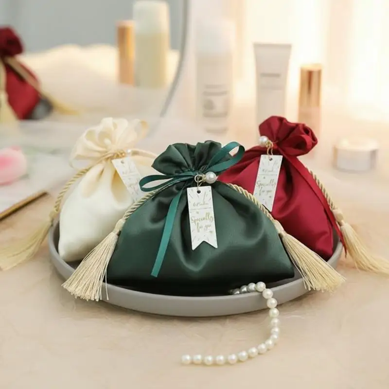 Dustproof Drawstring Gold Velvet Candy Bag Portable Tassel Pouch for Wedding Birthday Party Guest Favor Packaging