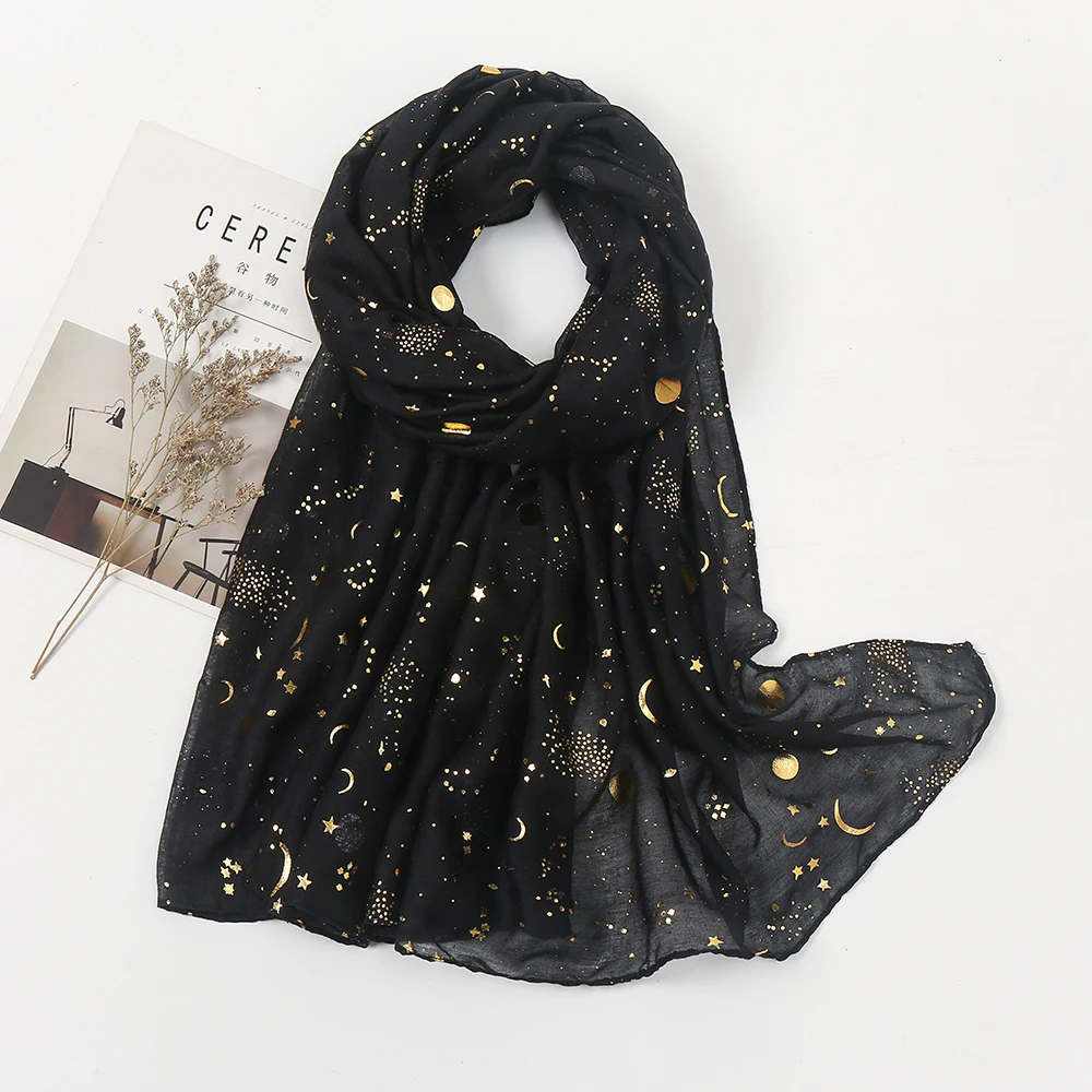 Foil Starry Shawl Wraps Hijab Women Lightweight Fashion Evening Party Glitter Stoles Ladies All Season Cotton Foulard