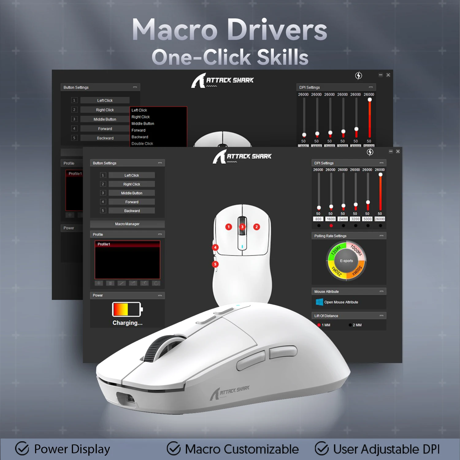 Imagem -05 - Ataque Tubarão x6 Tri-mode Gaming Mouse Doca de Carregamento Magnético Pixart Sensor Paw3395 26k Dpi 49g Ultraleve para pc e Mac