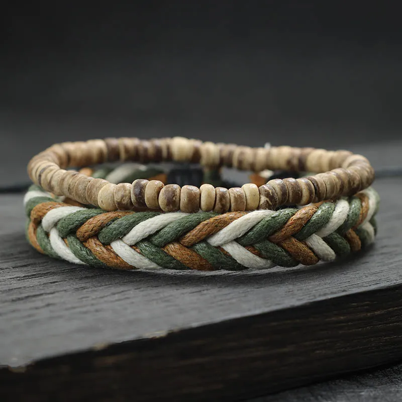 Bohemia 2Pcs Men Bracelet Set Apparel Accessories Hand Weaven Adjustable Braslet Natural Stone Beaded Braclet Casual Homme Joias