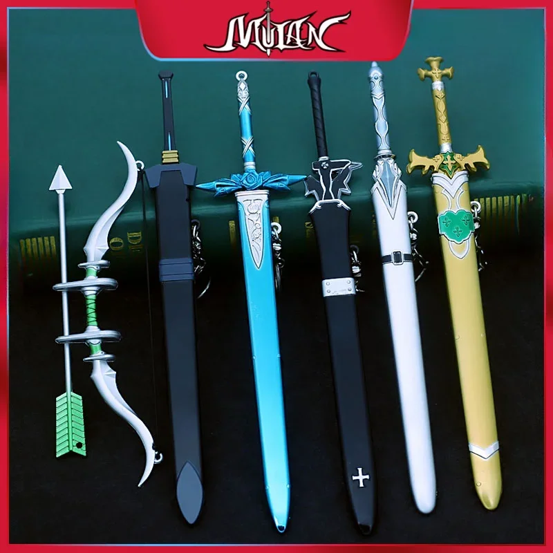 Sword Art Online 22CM Elucidator Anime Kirito Weapon Yuuki Asuna Green Rose Sword Real Steel Katana SAQ Japanese Catanas Toys