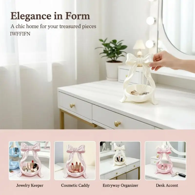 1 Stück Luxus-Make-up-Organizer, 3D-gedrucktes Desktop-Dekorationsstück, Ins-Schmuck-Displaybox, Schleifen-Aufbewahrungsbox – Detail 6
