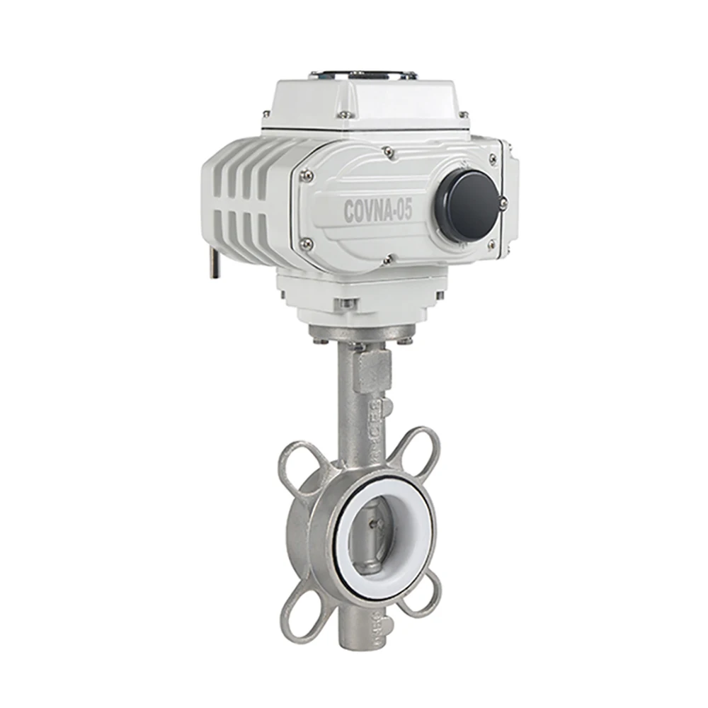 DN200 8 Inch PN16 PTFE Rubber Seat Wafer Type Stainless Steel 12V DC Modulating Electric Actuator Butterfly Valve