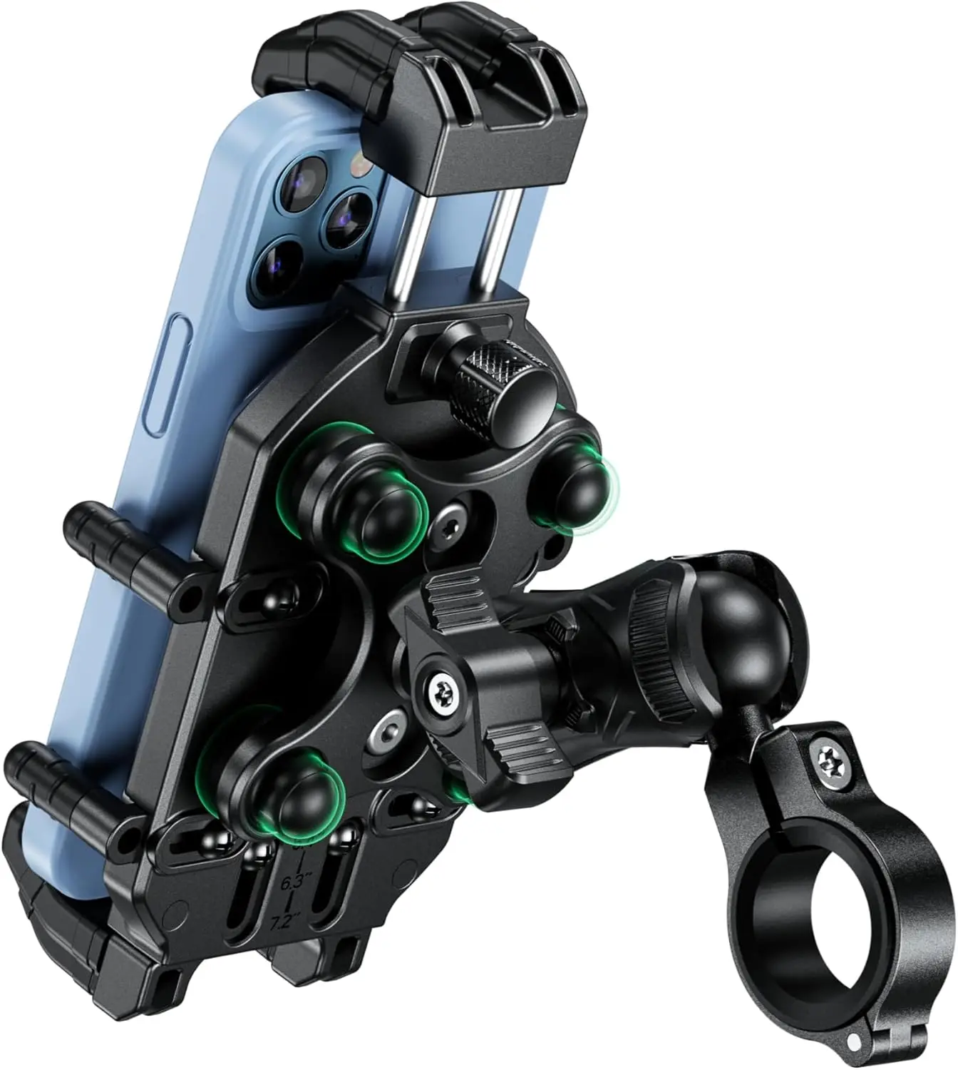 Motorcycle Phone Mount with Vibration Dampener & Secure Lock, Adjustable Handlebar Holder for 5.4-7.2'' Phones