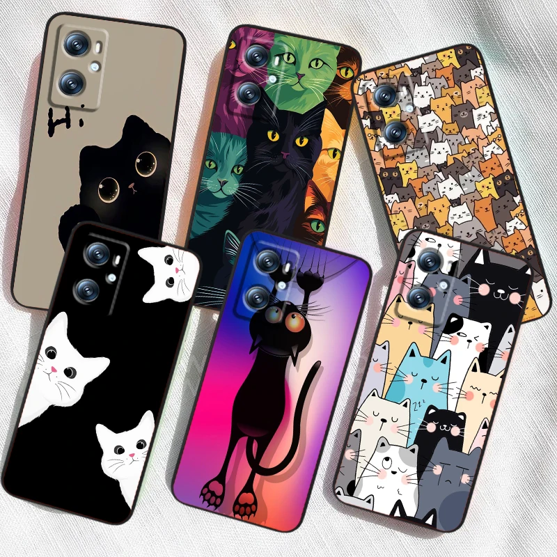 Cute Cat Text Cartoon Personality For OPPO Find X6 X5 X3 A54S A5 A94 A16 A53S A57 A74 A72 A98 A78 A96 A9 5G Black Funda