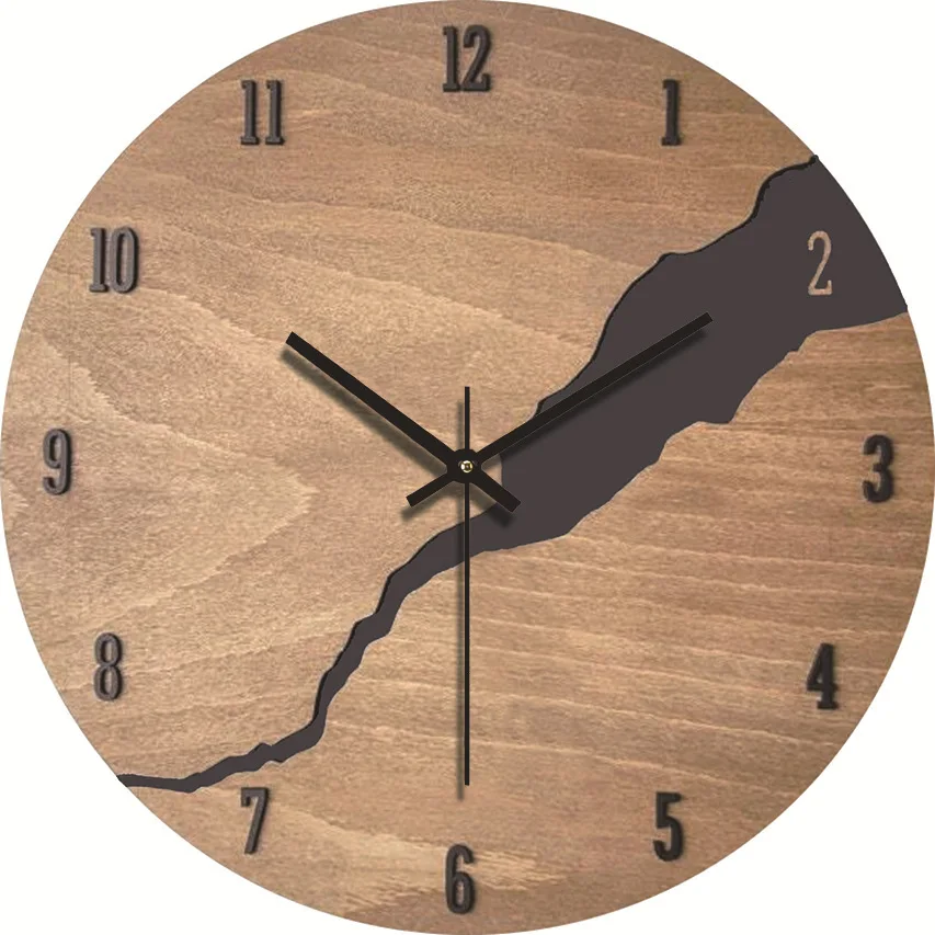 

Simple and Quiet Wood Grain Decorative Wall Clock for Living Room, Creative Clock for American-style Bedroom