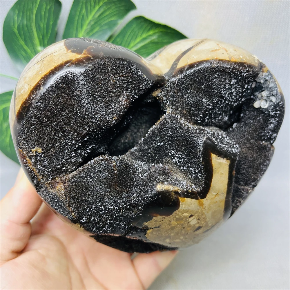 Large Black Heart-shaped Turtle Stone Geode Crystal Clusters Hand-polished Decorative Home Room Feng shui Decoration Spiritual