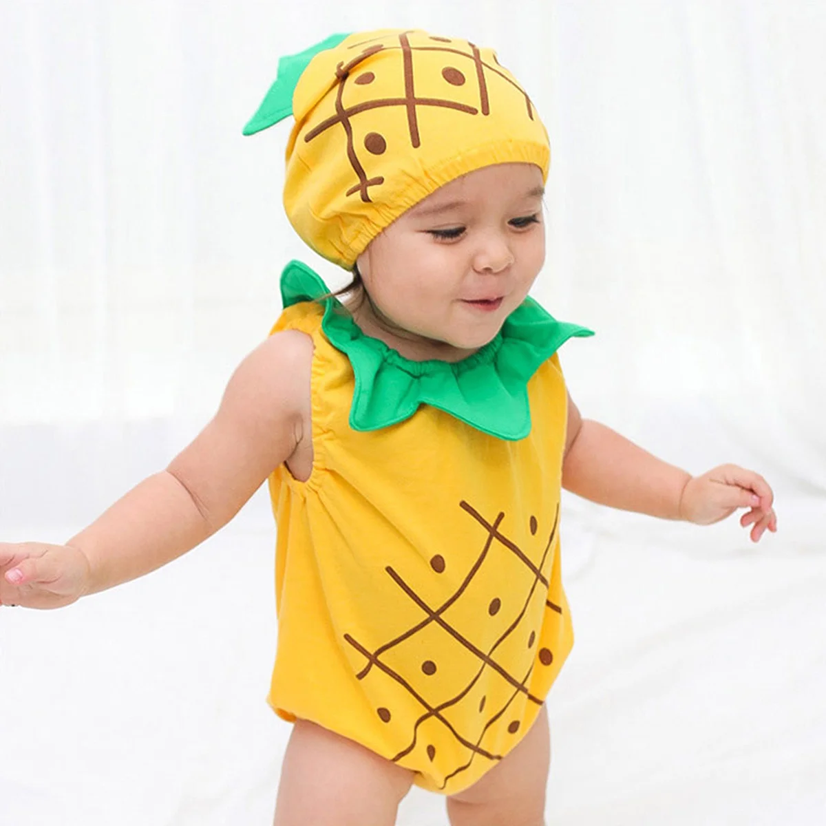 

Cotton Sleeveless Fruit Pineapple Jumpsuits 070cm Baby Toddler Adorable Wear Pineapple Jumpsuits