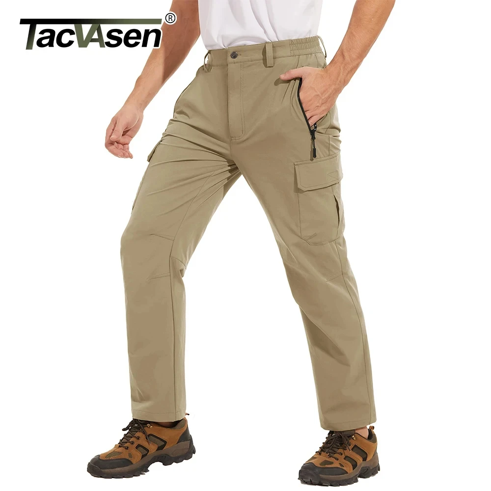 TACVASEN Lightweight Quick Dry Trousers Mens Fishing Climbing Pants Elastic Nylon Outdoor Hiking Cargo Pants Summer Work Trouser