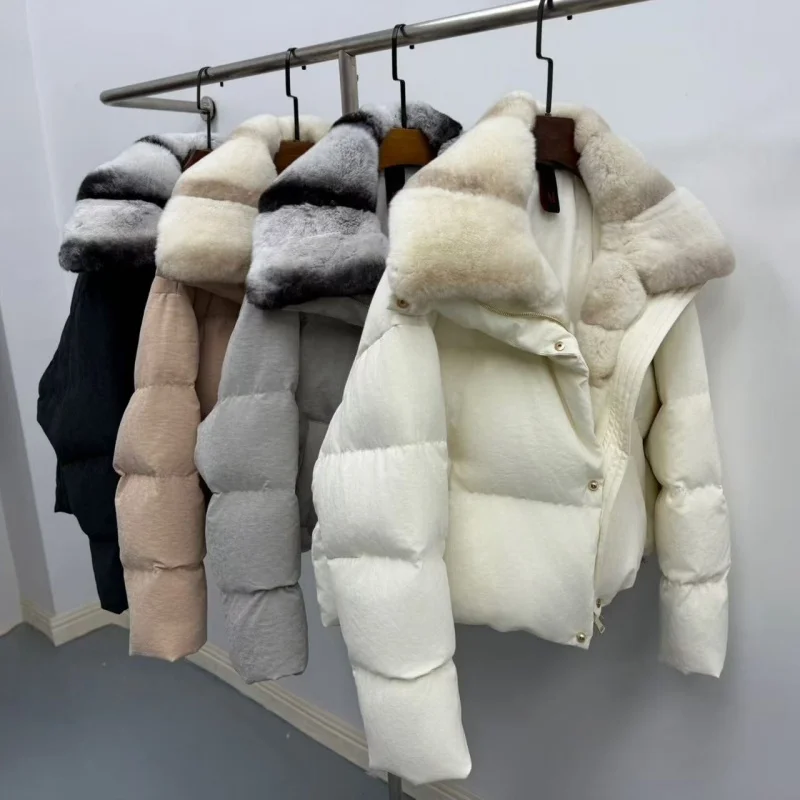 شتاء 2025 عالية الجودة المرأة الفراء طوق سميكة الدافئة أسفل معطف Y2K موضة عادية في الهواء الطلق أوزة أسفل سترة